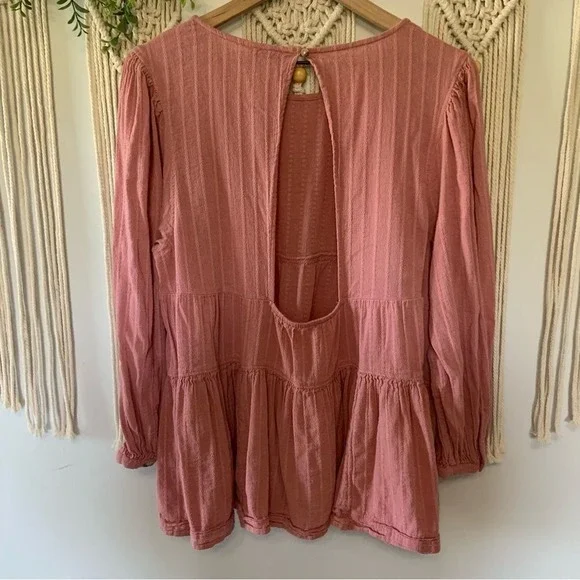AMERICAN EAGLE Long Sleeve Babydoll Top Rose Mauve Pink Size Large - Picture 3 of 13